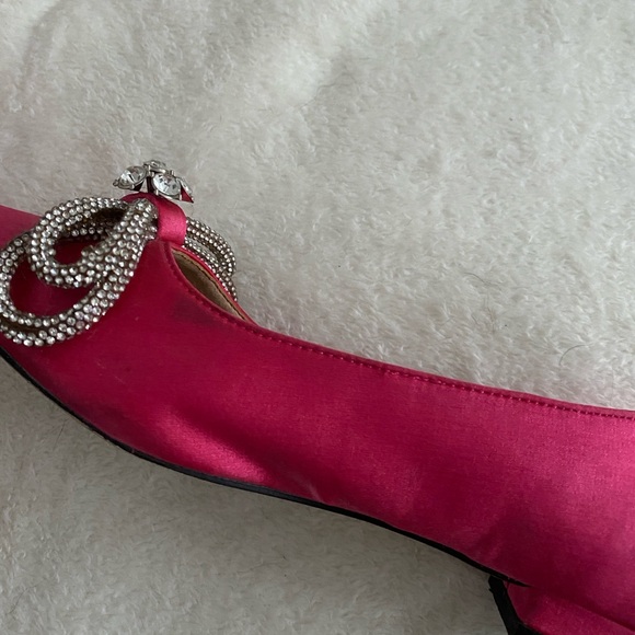 Pink pointed toe ballet flat slip on micro heel shoes rhinestone bow detail - Picture 7 of 13